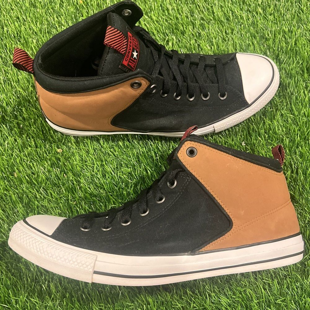 Converse CTAS High Street Mens sz 12 Black Canvas Shoes Brown Leather Heel